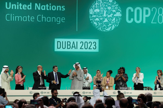 United Arab Emirates Minister of Industry and Advanced Technology and COP28 President Sultan Ahmed Al Jaber attends the plenary, after a draft of a negotiation deal was released, at the United Nations Climate Change Conference COP28 in Dubai, United Arab Emirates, December 13, 2023. REUTERS/Amr Alfiky