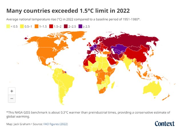 Map of countries exceeding 1.5C limit in 2022