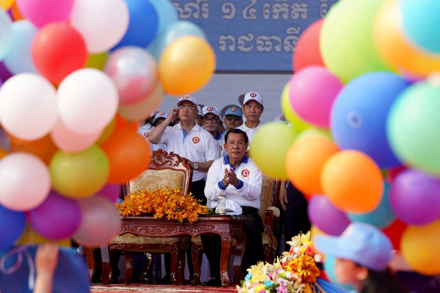 Cambodia's Prime Minister Hun Sen and president of the ruling Cambodian People's Party (CPP) attends an election campaign for the upcoming national election, in Phnom Penh, Cambodia, July 1, 2023