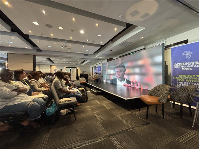 Attendees at the Alternative Mining Indaba listen to a land expert and advocate Tembeka Ngcukaitobi in Cape Town, South Africa, February 3, 2025. Thomson Reuters Foundation/Kim Harrisberg